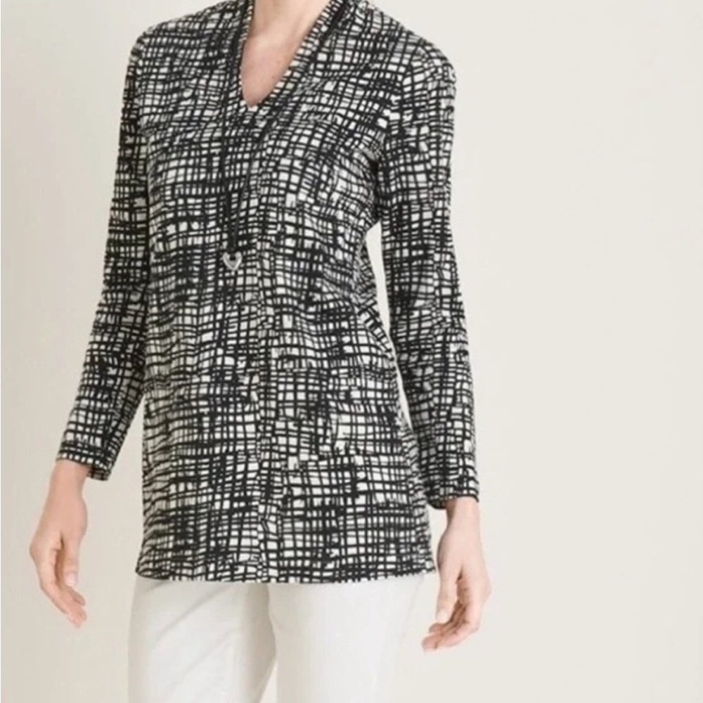 Chico's Black White Polished Crisscross Print Pima Cotton Tunic Top Sz 3 XL 16